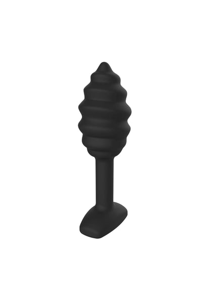 Zwarte swirl anale plug met ronde punt en stevige, platte voet