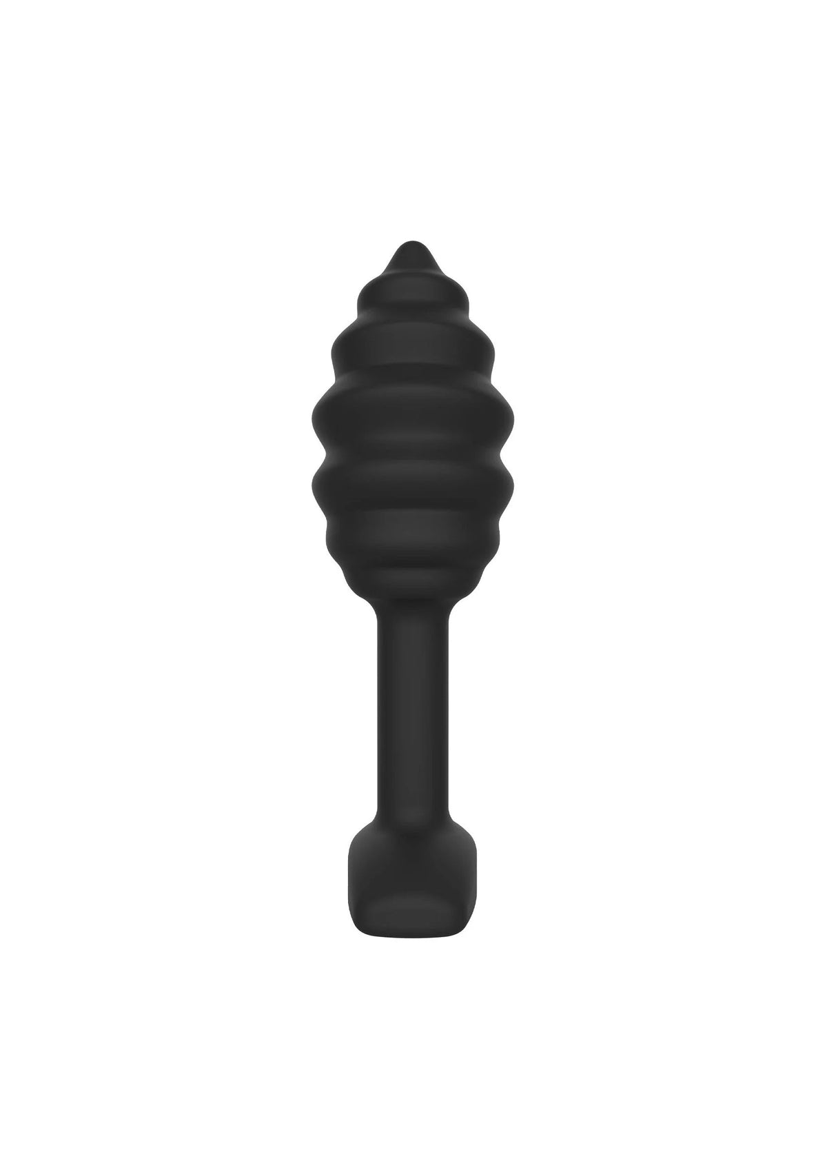 Zwarte swirl anale plug recht van voren met afgeronde top en brede basis