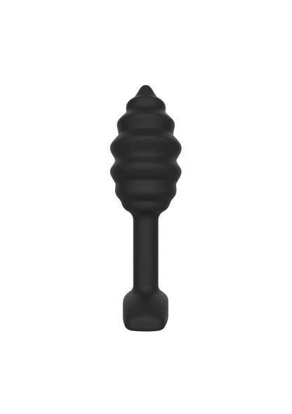 Zwarte swirl anale plug recht van voren met afgeronde top en brede basis