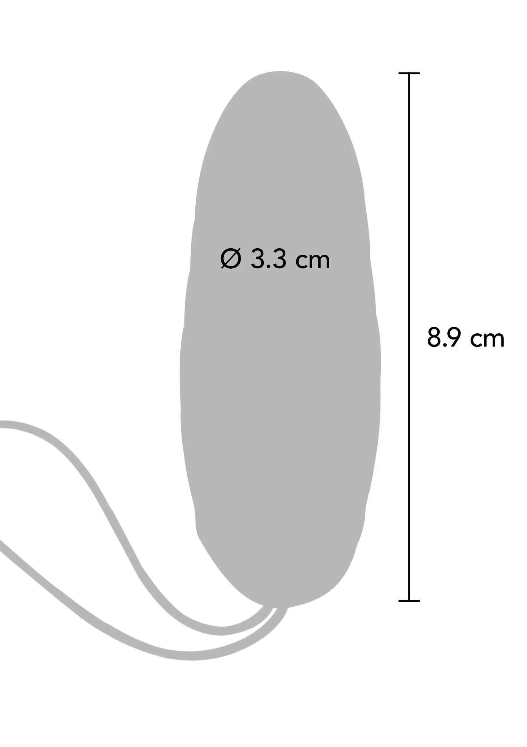 Paarse ovale eier-vibrator met afmeting Ø 3,3 cm en hoogte 8,9 cm