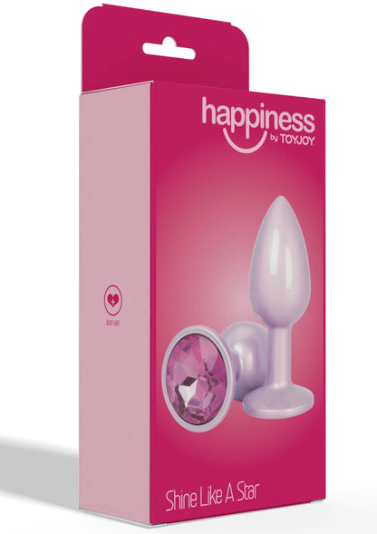 Roze verpakking van Happiness by ToyJoy met anale plug afbeelding en roze glanssteen