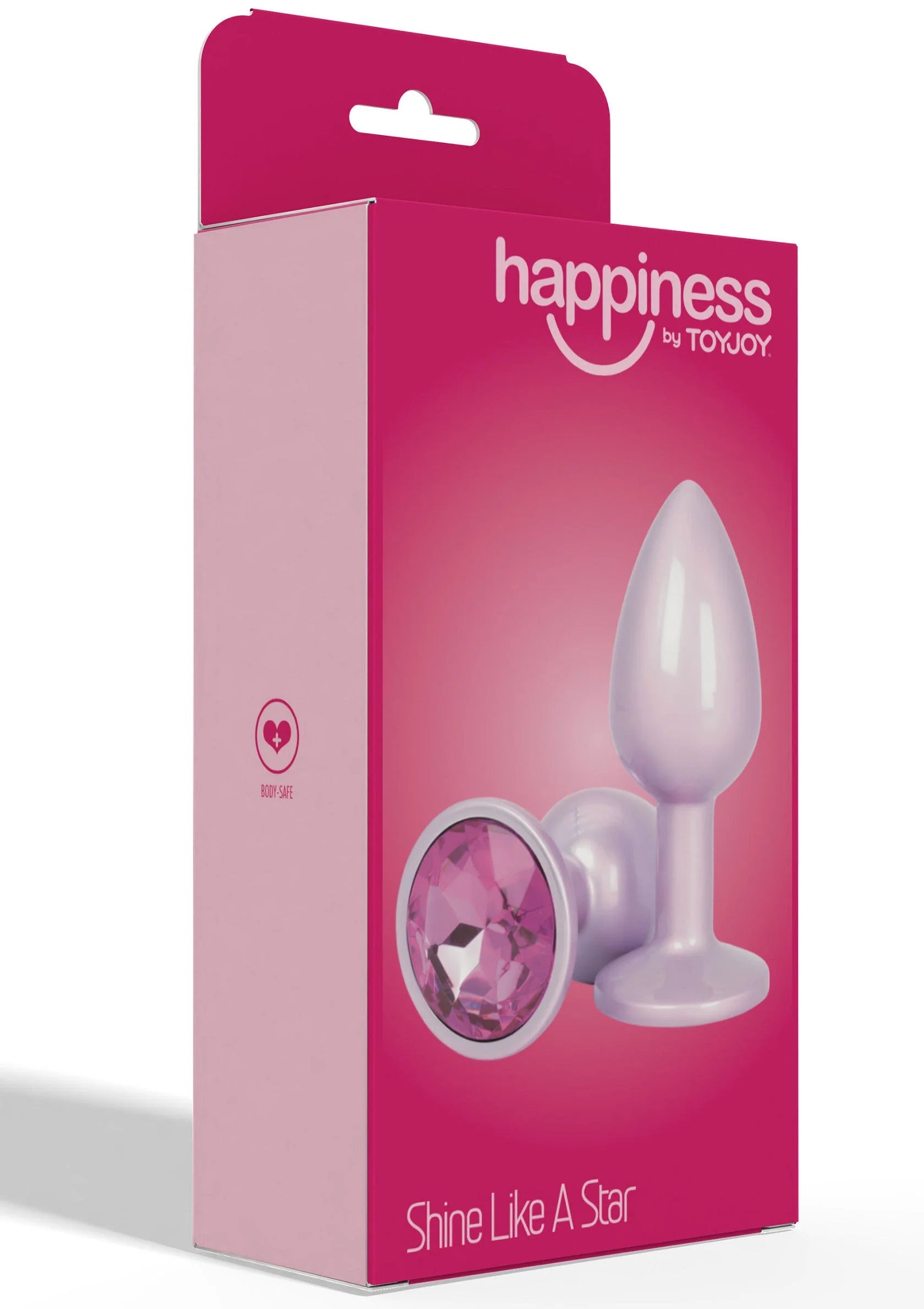 Verpakkingsdoos van happiness buttplug met roze druppelvormige plug en kristalinzet
