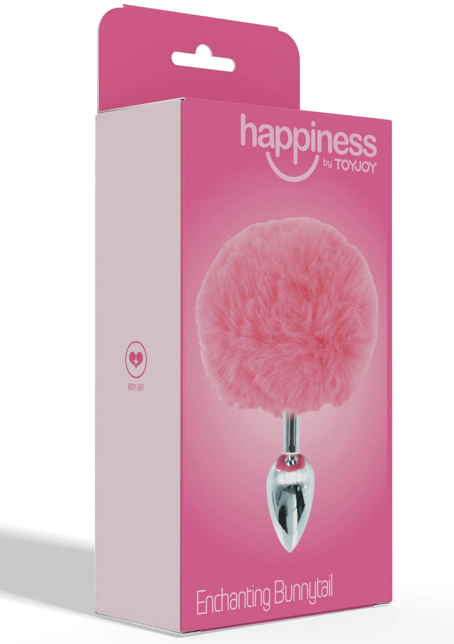 Toyjoy happiness buttplugverpakking met roze konijnenstaart en druppelvormige basis