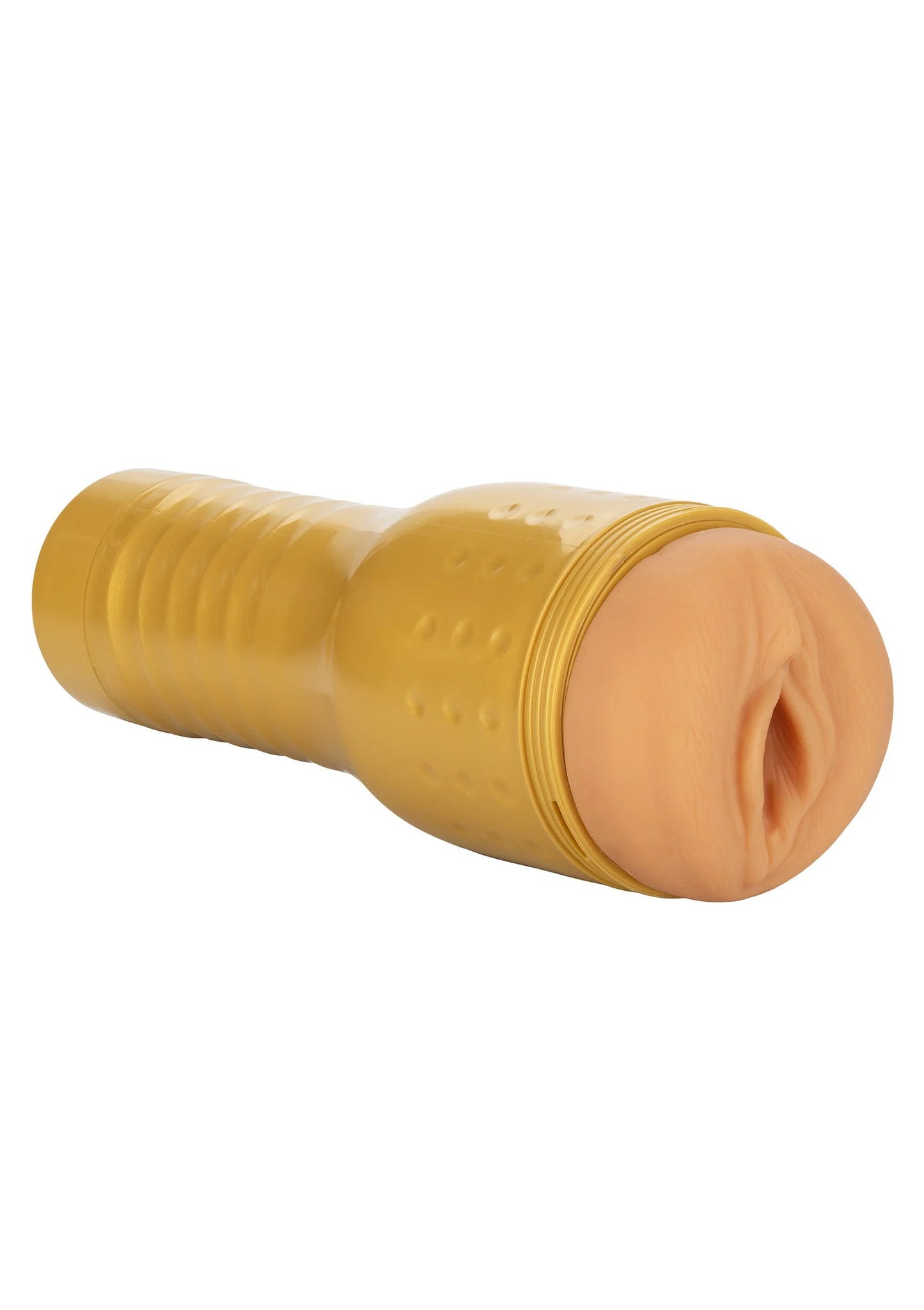 Goudkleurige masturbatorbuis met noppen en open, afgeronde opening
