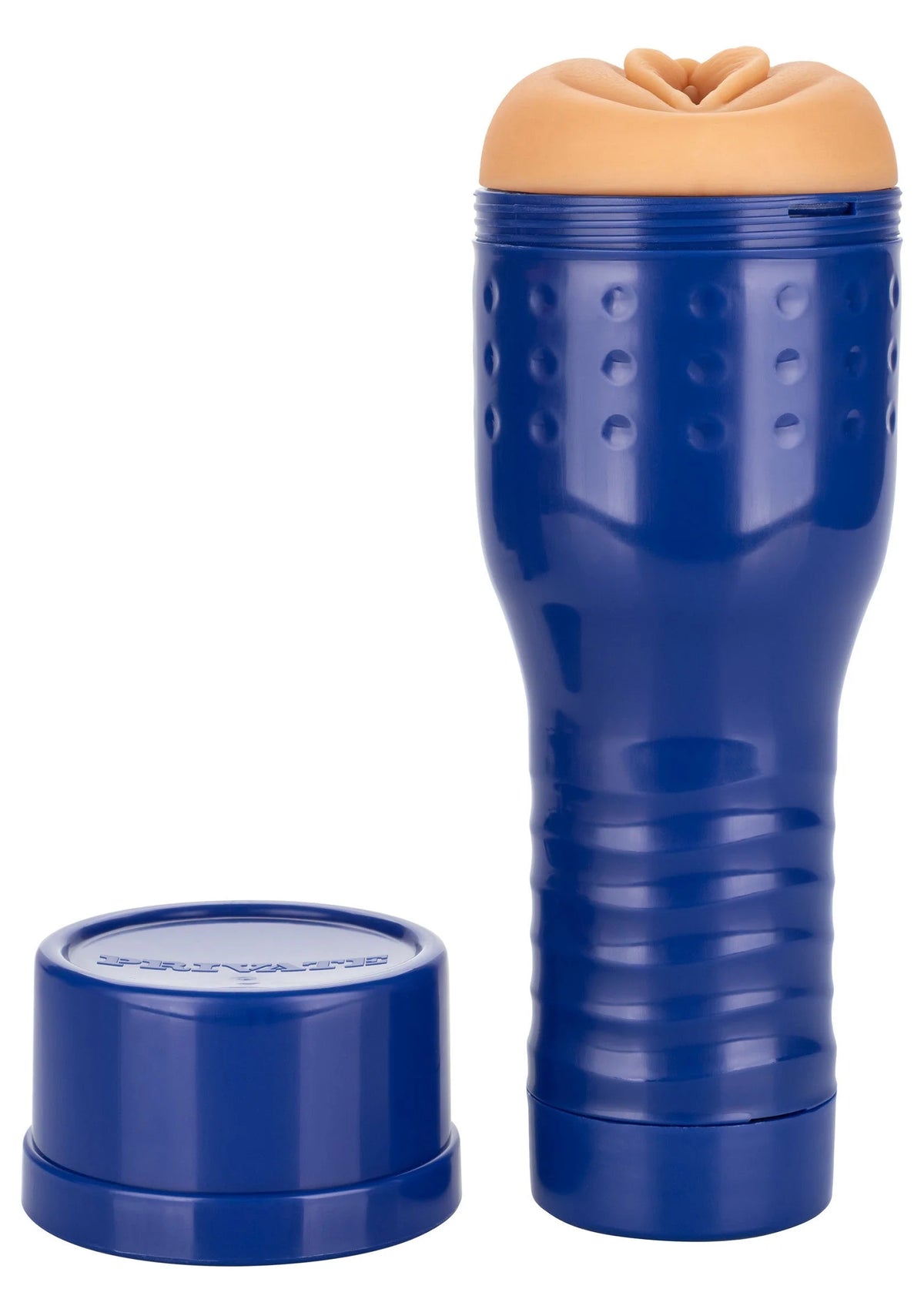 Blauwe cilindrische masturbator met los dopdeksel