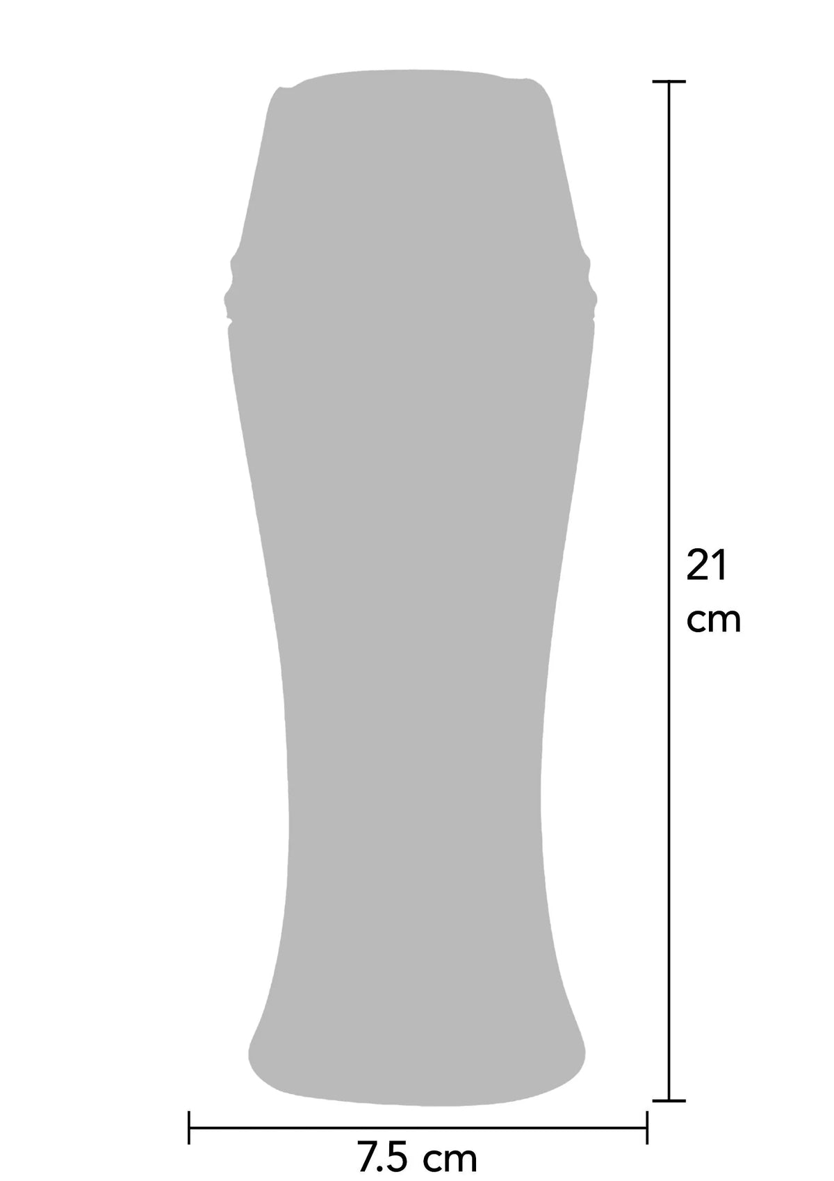 Masturbator-silhouet met afmetingen: 7,5 cm breed, 21 cm hoog