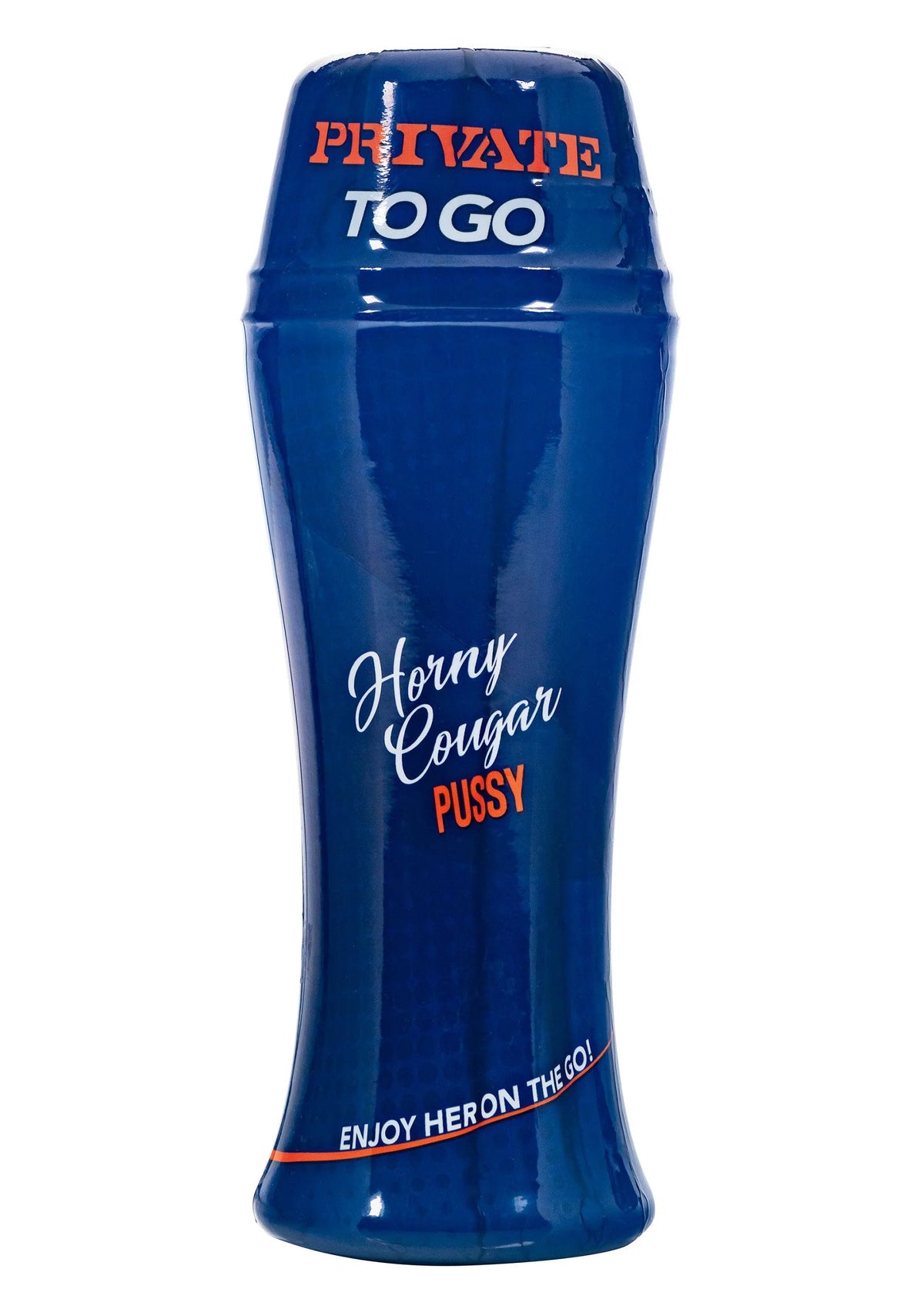 Blauwe Private to Go masturbator met tekst en logo