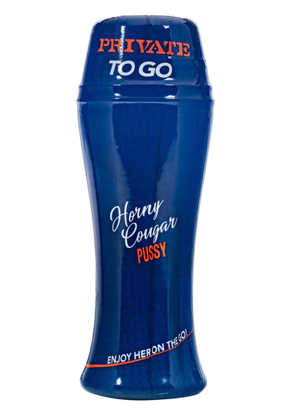 Blauwe Private to Go masturbator met tekst en logo