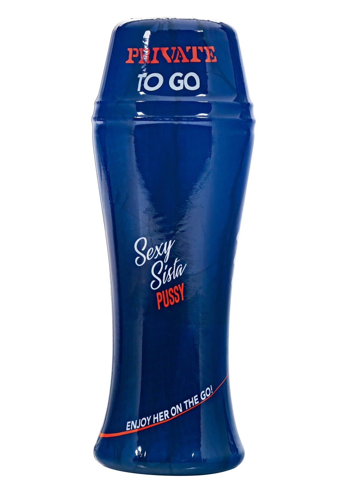 Blauwe sextoy “PRIVATE TO GO” met reliëftekst