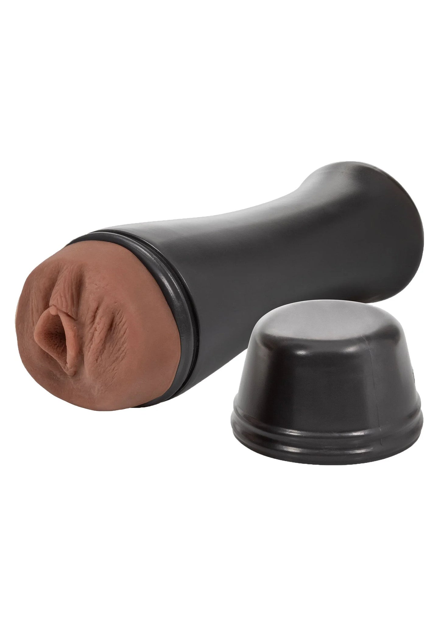 Donkergrijze sextoy met open uiteinde en ronde voet