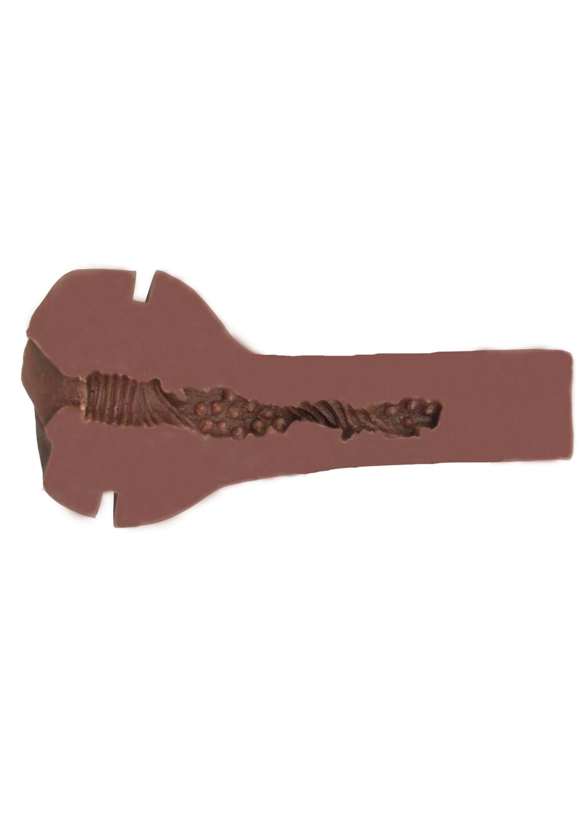 Bruine sextoy met handvat en versierde ring bij de kop