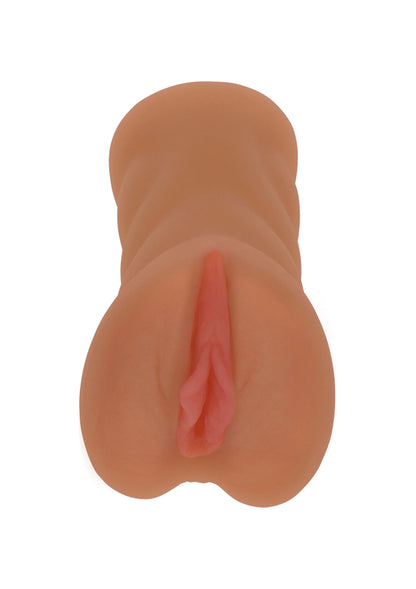 Pocket pussy sekstoy, close-up van roze opening en beige huid