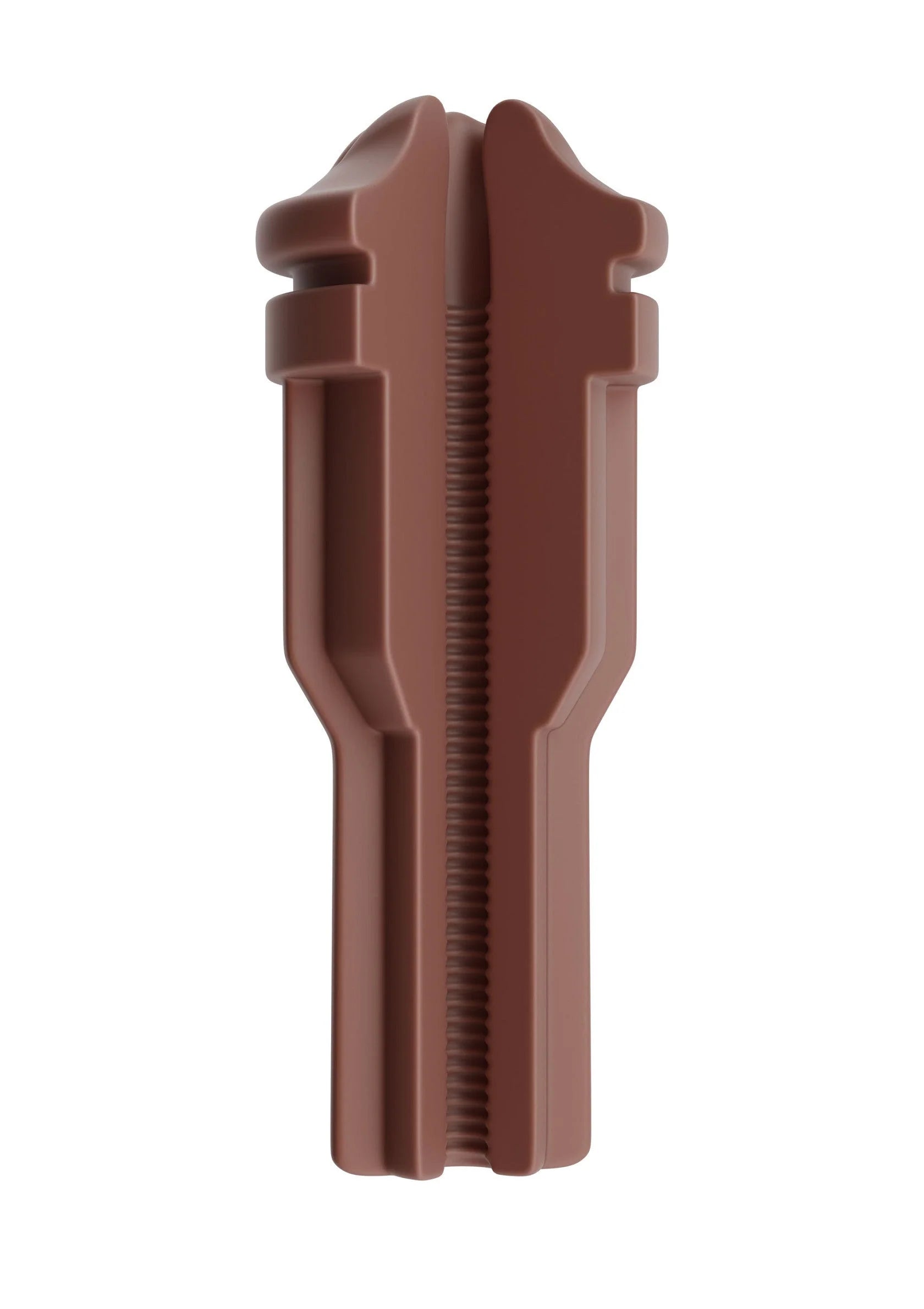 Mondhoes inzetstuk in bruintint met geribbelde middenlijn en zijkanten