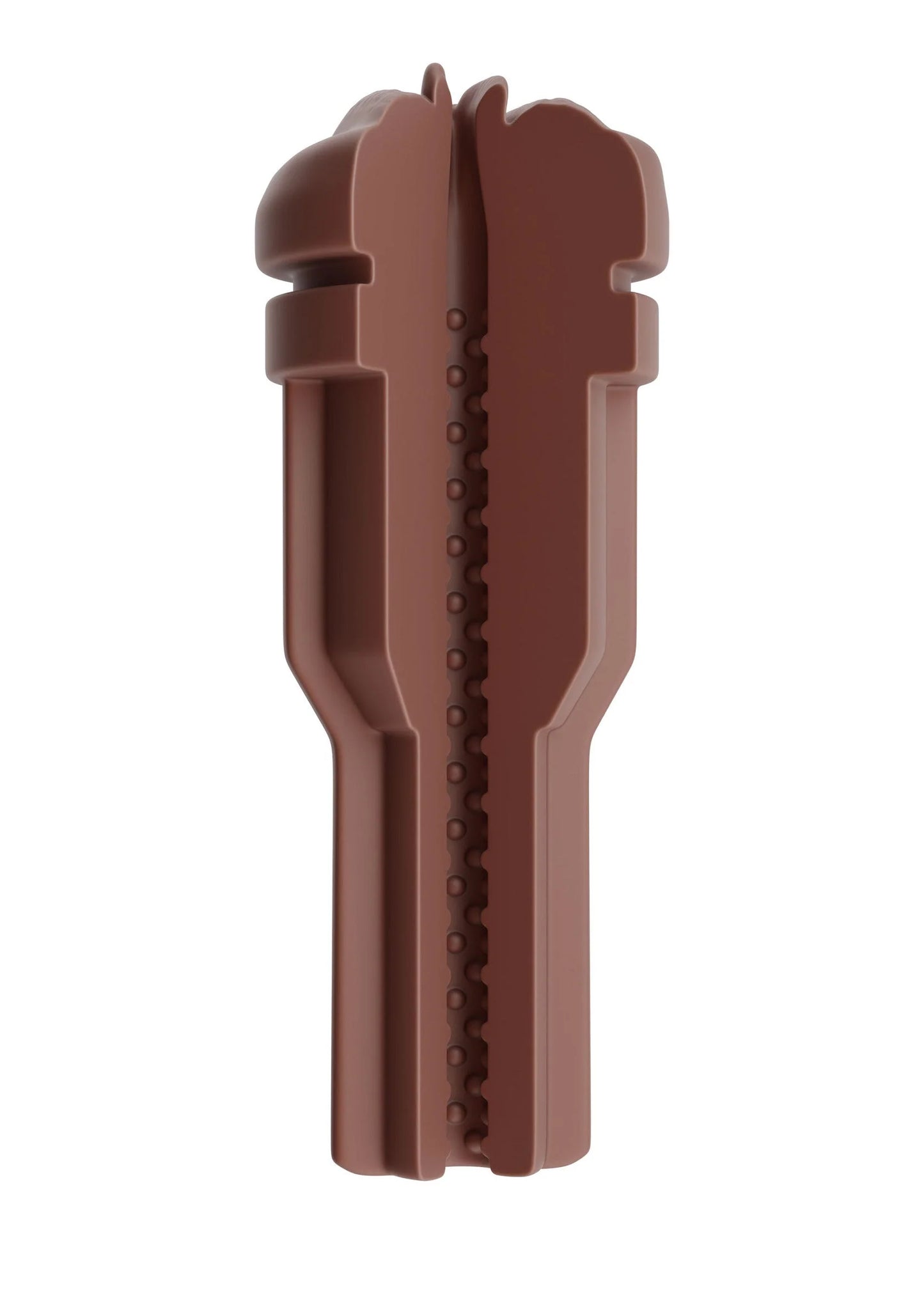 Donkerbeige pussy sleeve-bekleding met geribbelde binnenstrip en open uiteinde.