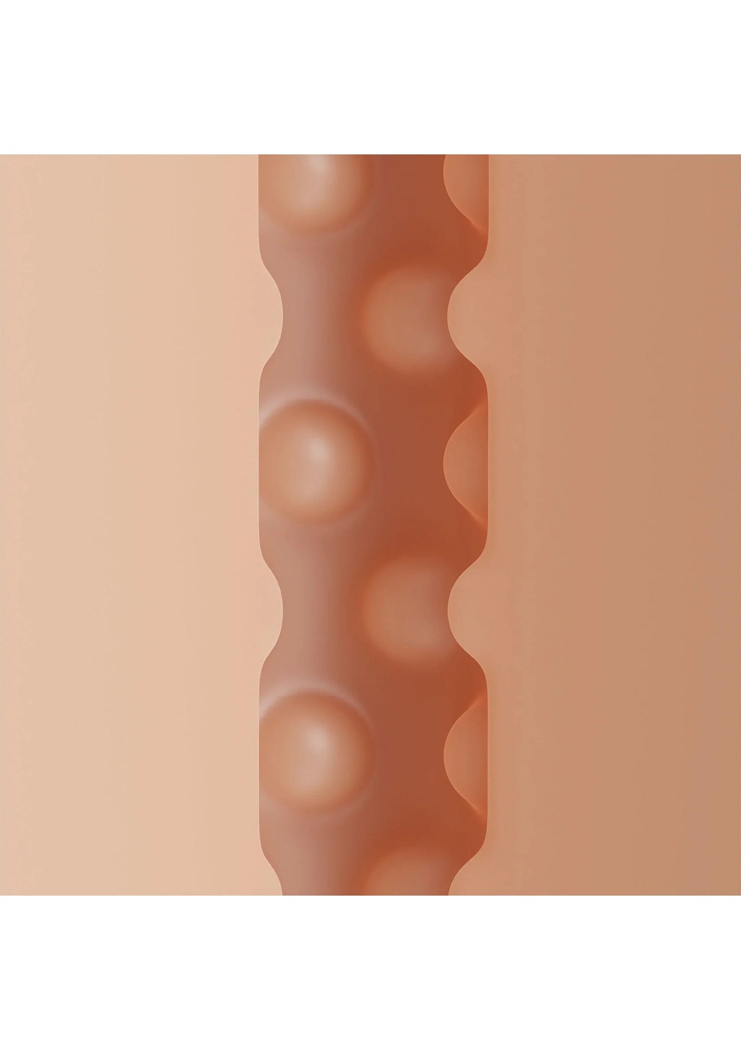Detail van binnenreliëf met meerdere ronde uitstulpingen in beige.