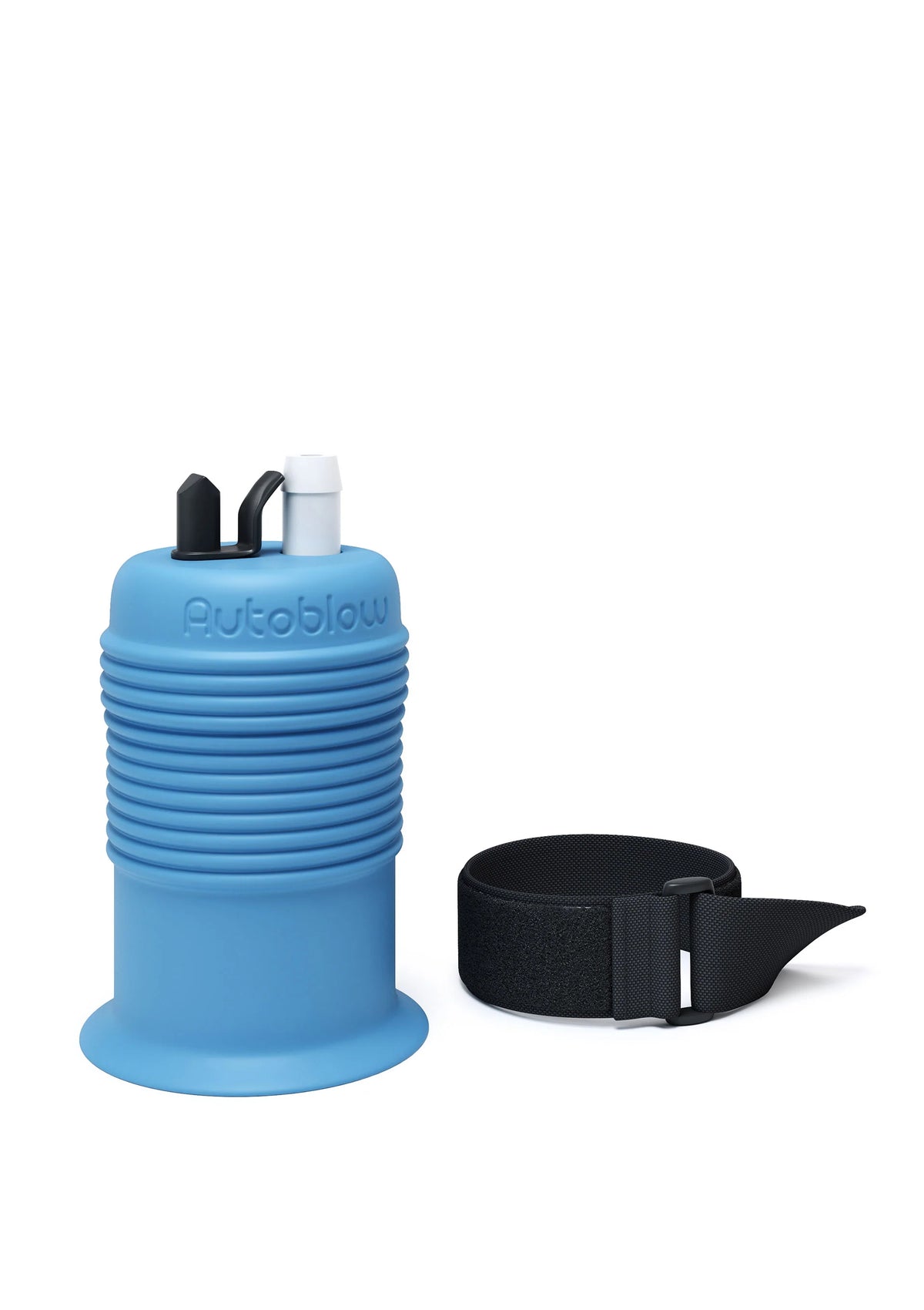 VacuGLIDE universele stroker-cap in blauw met zwarte en witte opzetstukken