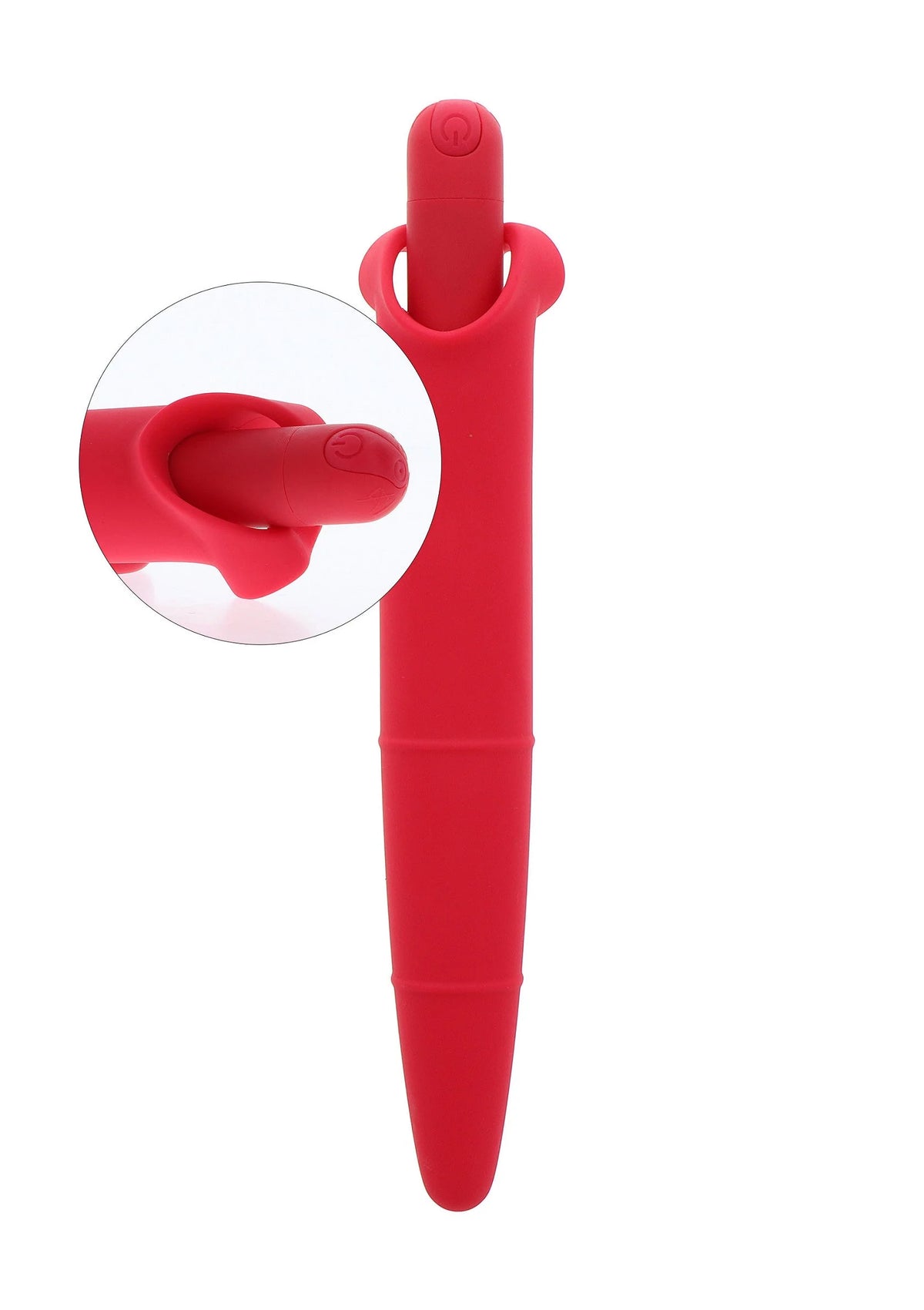 Roze siliconen vaginale dilator met handlus en ringvormige ribbels
