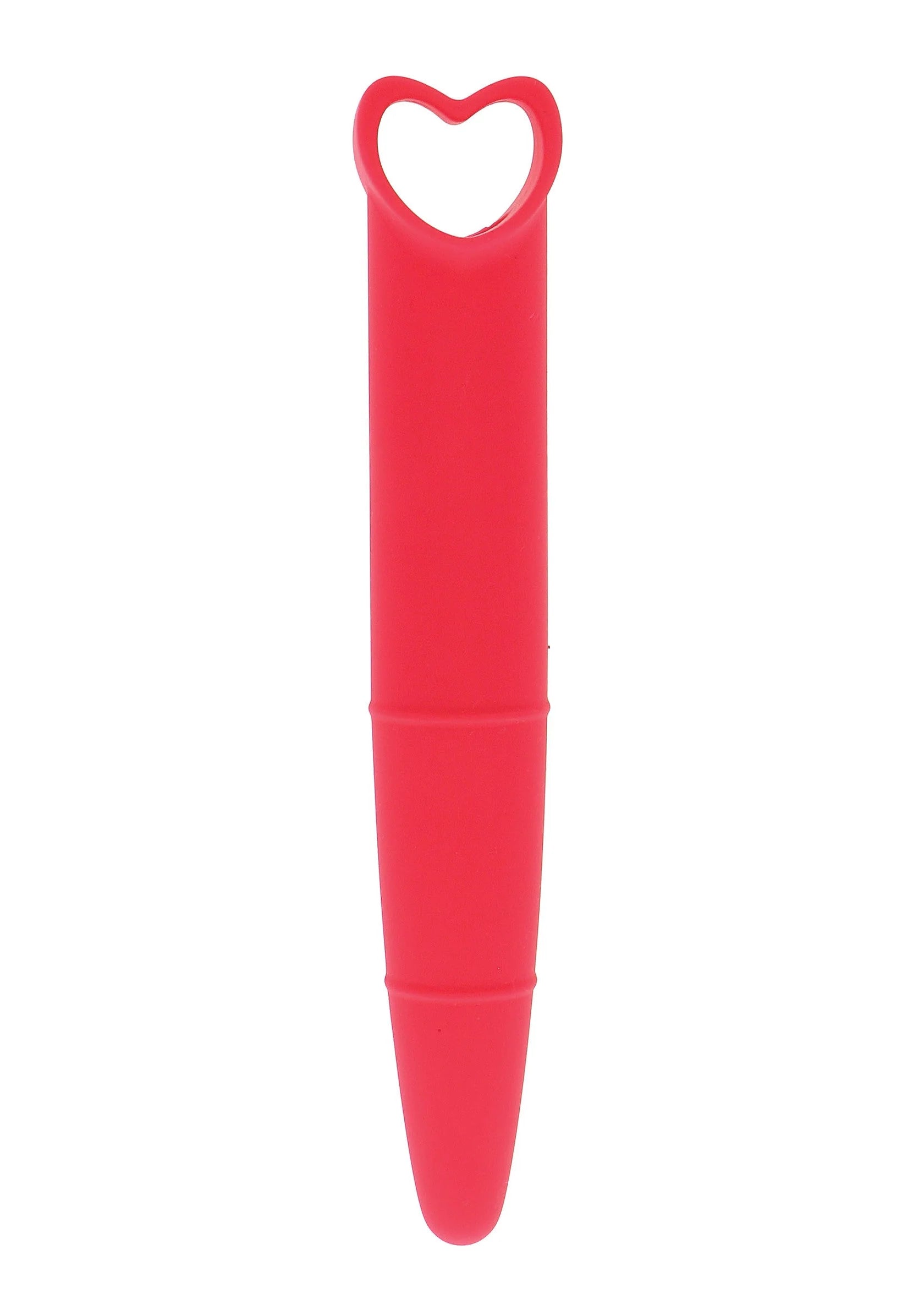 Rode siliconen vaginale dilator met hartvormige opengewerkte greep.