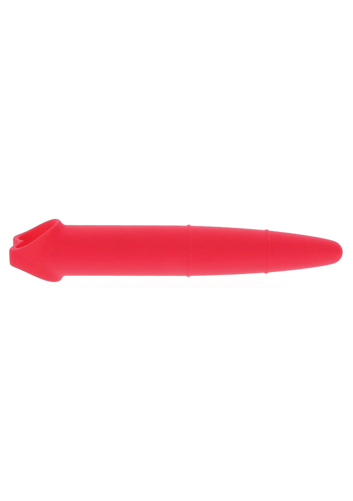 Roze siliconen vaginale dilator, zijkant weergave met stompe opening