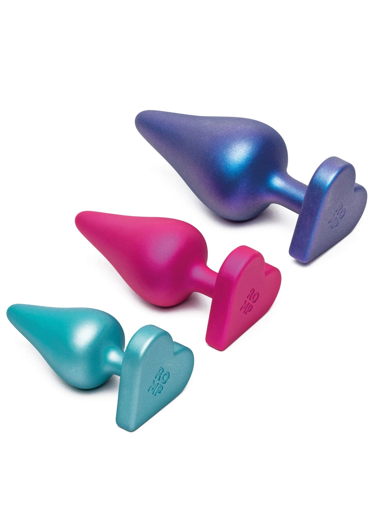 Anale trainingsset met 4 conische plugs in blauw, paars, roze en teal.