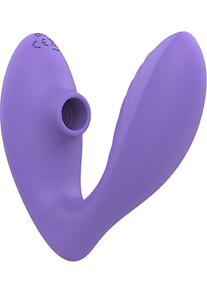 Paarse G-spot luchtdruk vibrator met ronde opening aan het uiteinde.