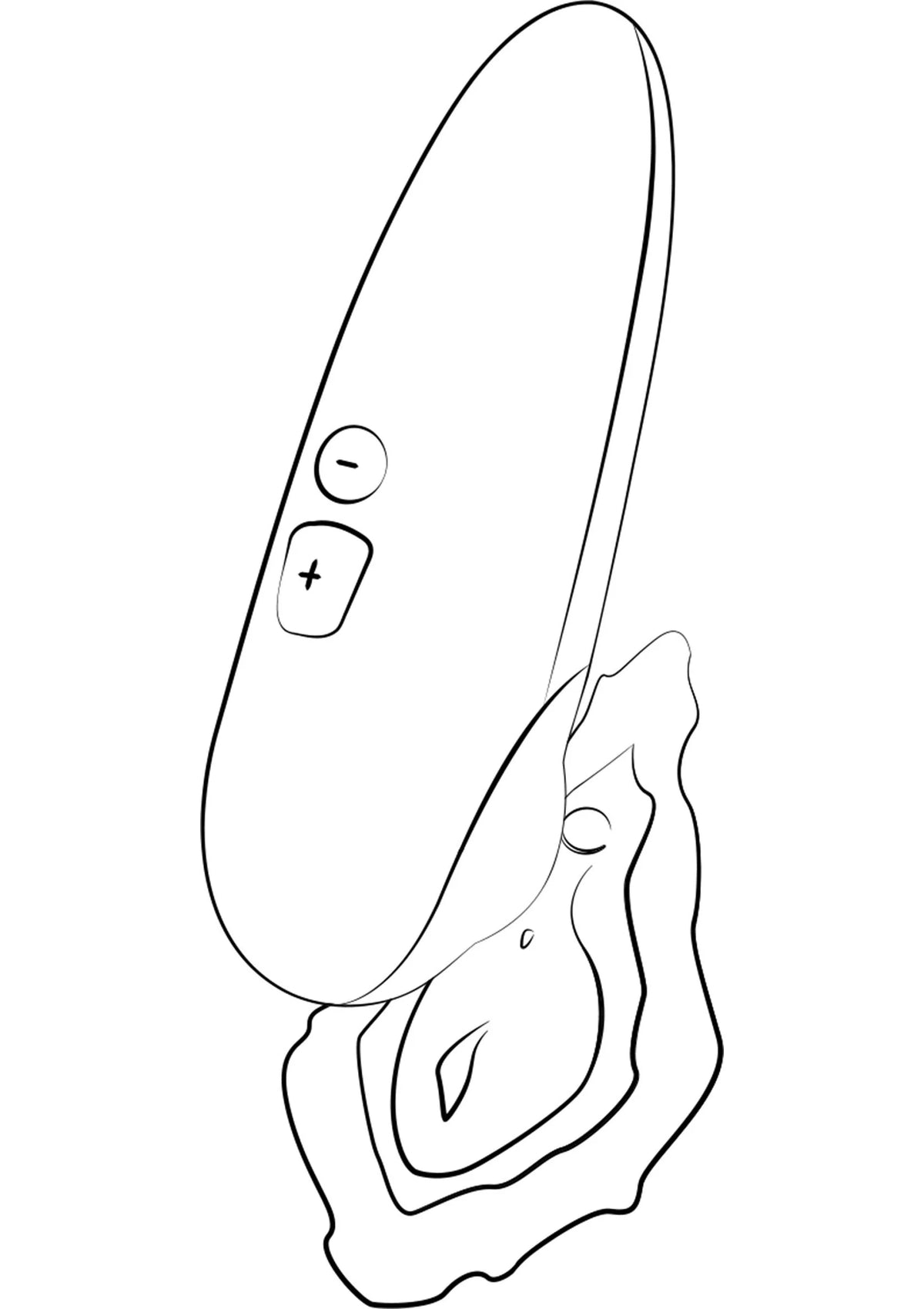 Line-art: stimulatieapparaat met knoppen + en - op de behuizing