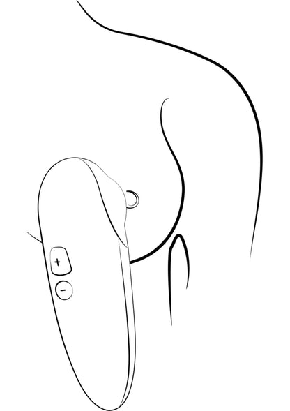 Line-art zijaanzicht van stimulatieapparaat met knopzone en afgeronde kop