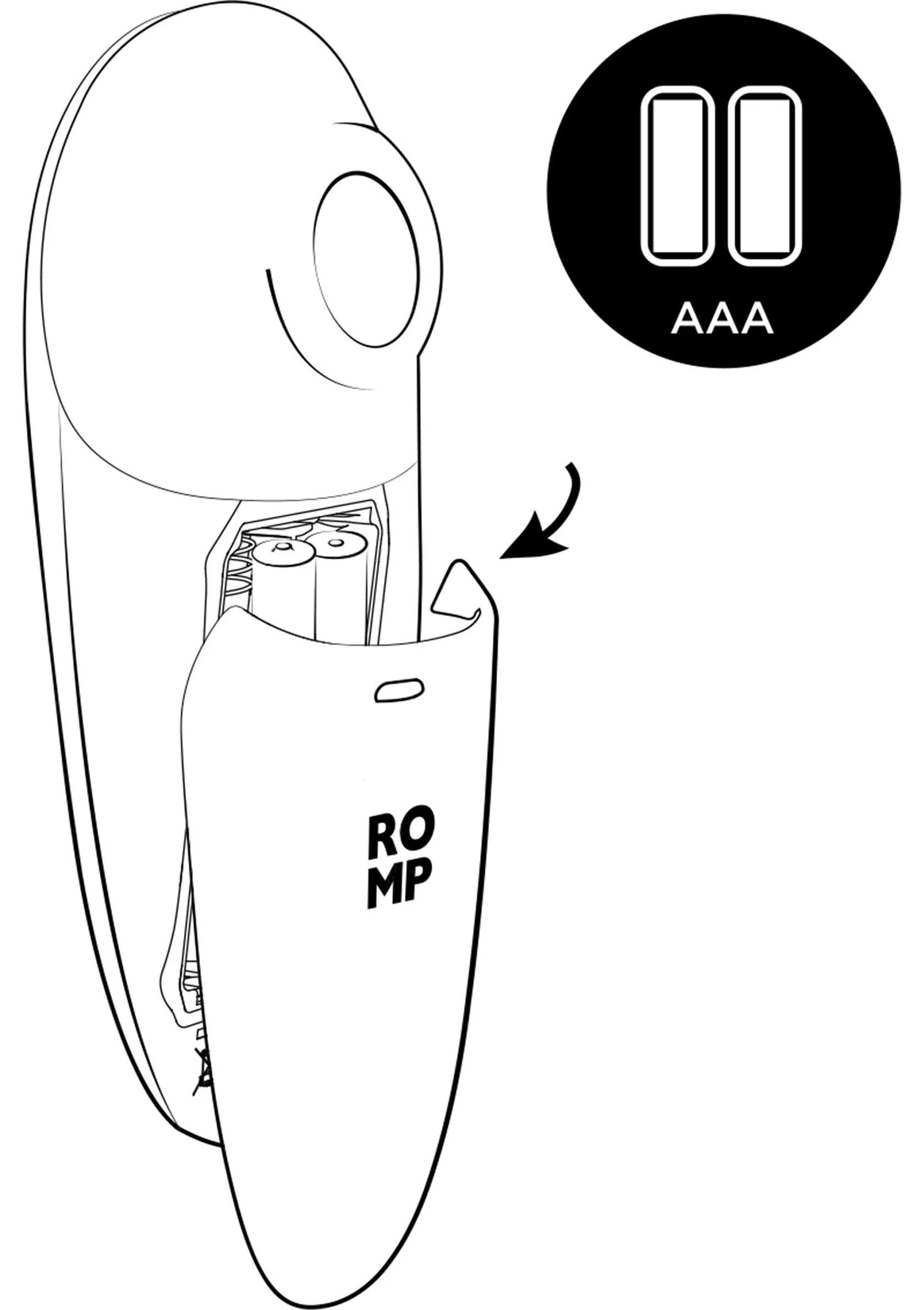 Stimulatieapparaat met indicatie AAA-batterij in line-art, ronde kop