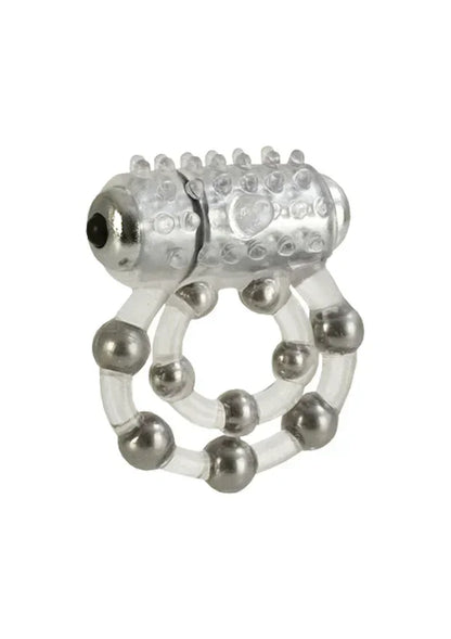 Zilverkleurige vingerring met 10 kralen en ronde noppen, open design