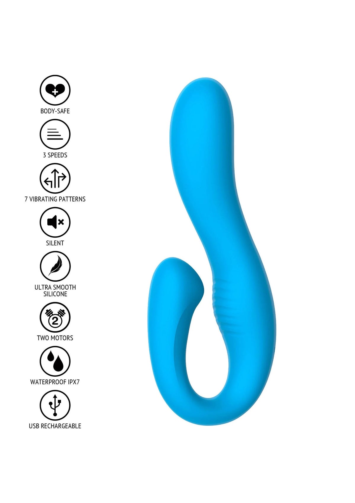 Blauwe rabbit vibrator: ultrazachte siliconen, twee motoren, waterdicht IPX7, USB-oplaadbaar