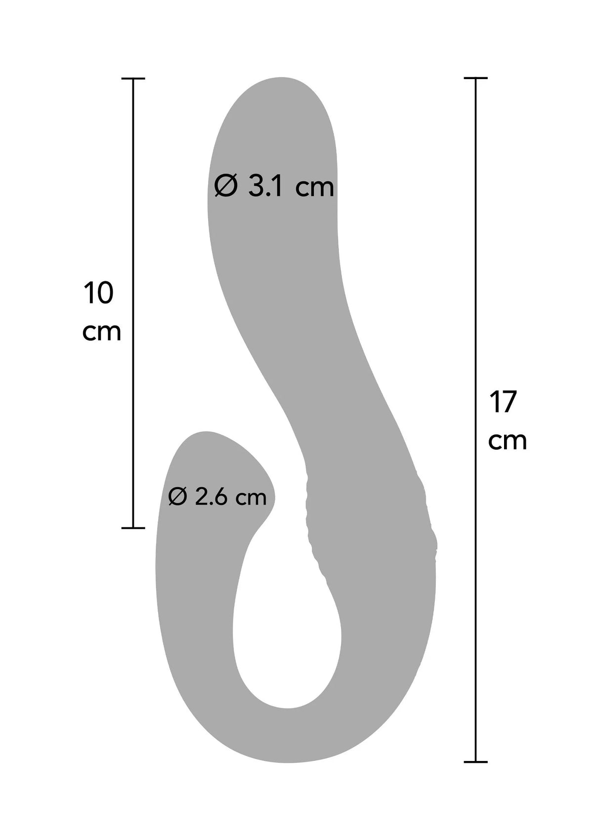 Grijs silhouet met afmetingen: 17 cm hoog en Ø3,1/Ø2,6 cm.