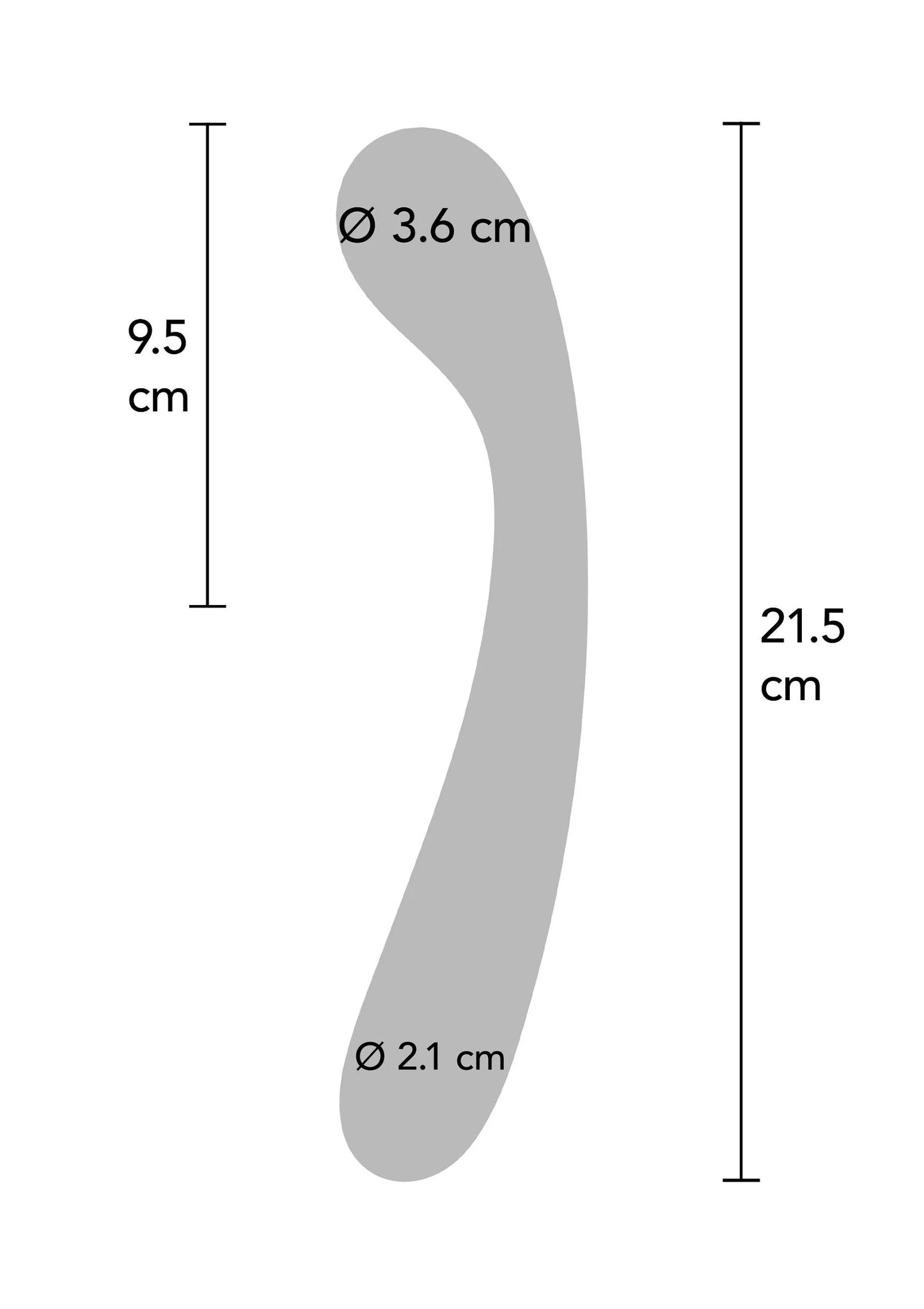 Afmetingen van G-spot vibrator: 21,5 cm lengte en Ø 2,1 cm bij de breedste plek