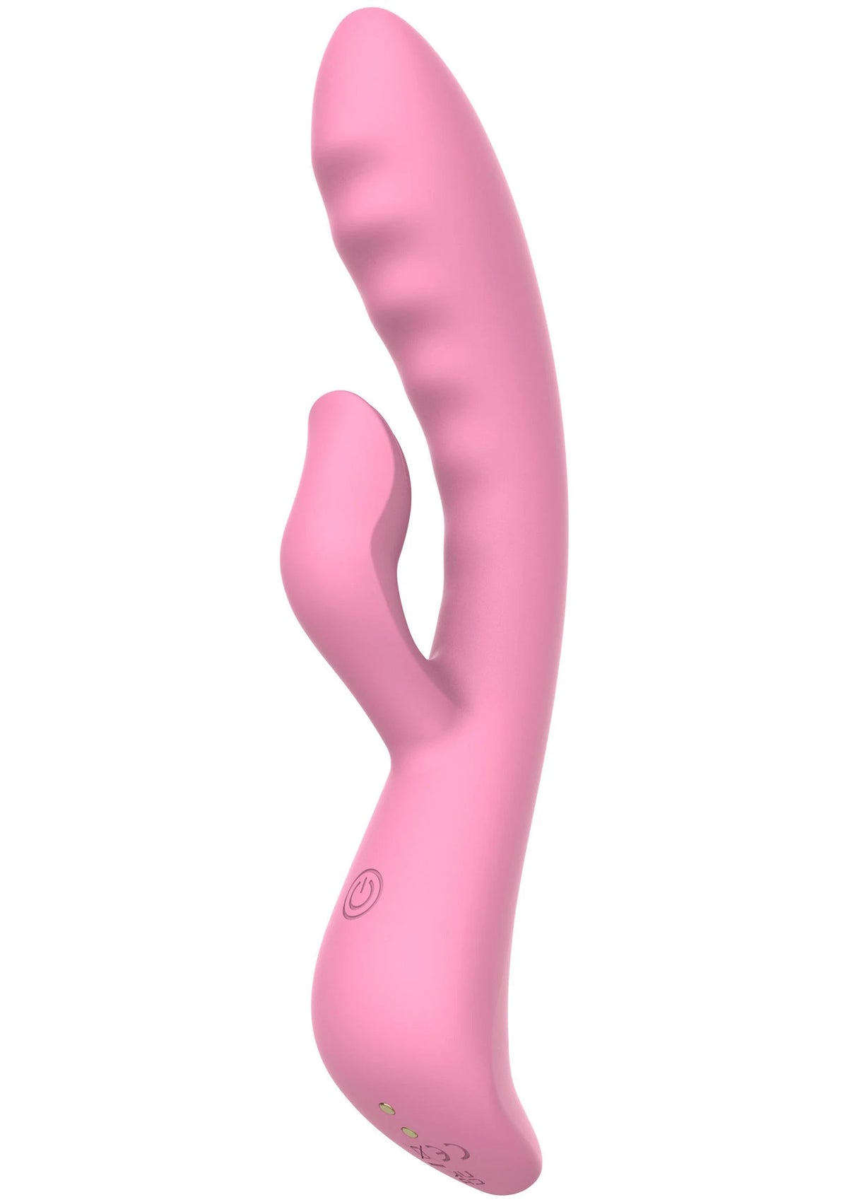 Roze konijnen-vibrator in schuin vooraanzicht met open uitsparing