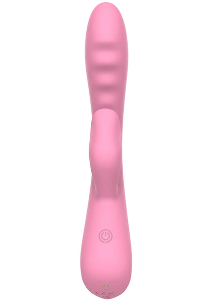 Roze konijnvormige vibrator met knop onderaan