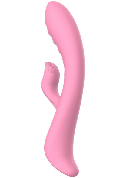 Roze konijnvibrator met gebogen vorm en konijnenoor