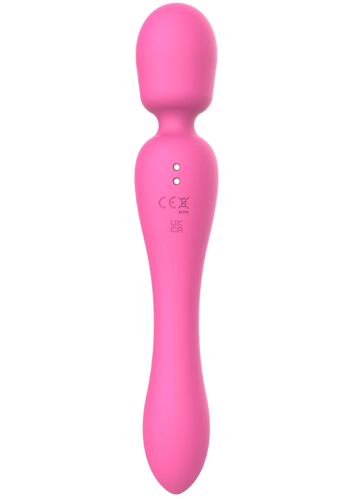 Roze 2-in-1 massageapparaat met bedieningsknoppen op de steel