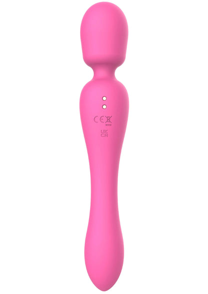 Roze 2-in-1 massageapparaat met bedieningsknoppen op de steel