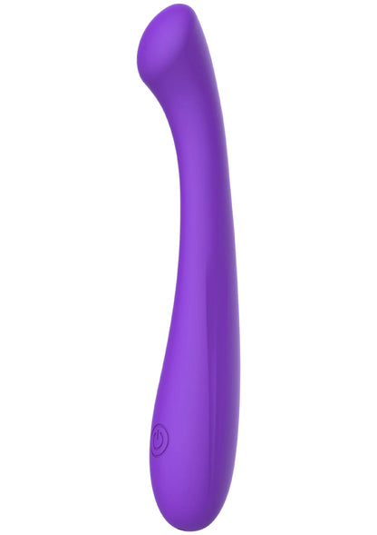 Paarse g-spot vibrator met afgeronde top en knopje op de onderkant