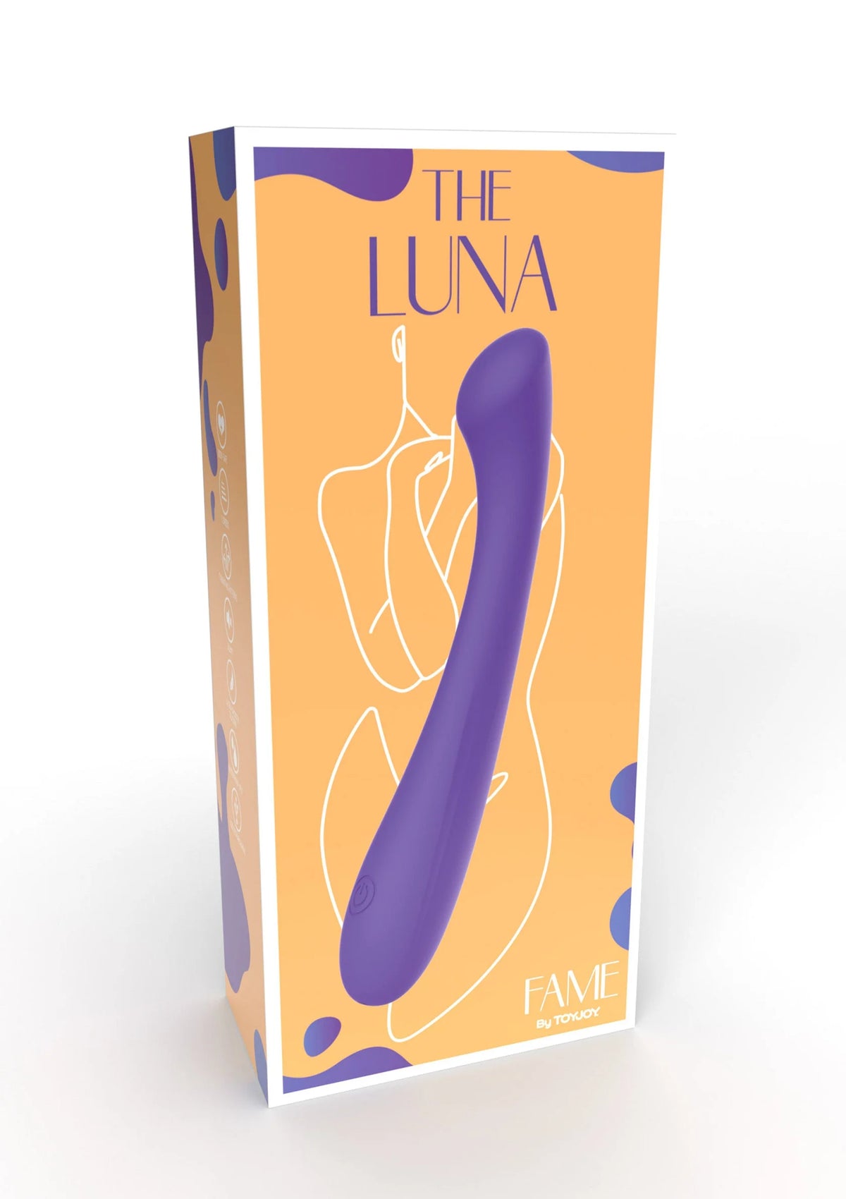 Verpakte paarse g-spot vibrator The Luna-box met afbeelding van toestel