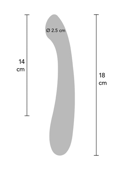 G-spot vibrator afmetingenschets: 14 cm lengte en ø 2,5 cm