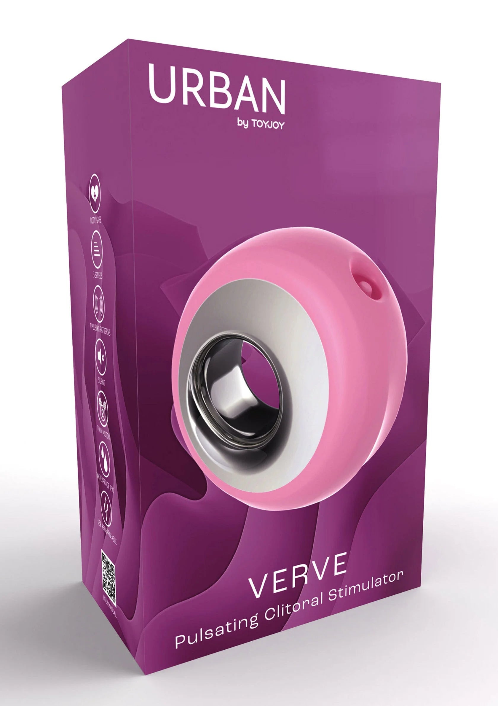 Clitorale stimulator verpakking in roze en paars met ToyJoy en VERVE.