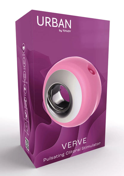 Clitorale stimulator verpakking in roze en paars met ToyJoy en VERVE.
