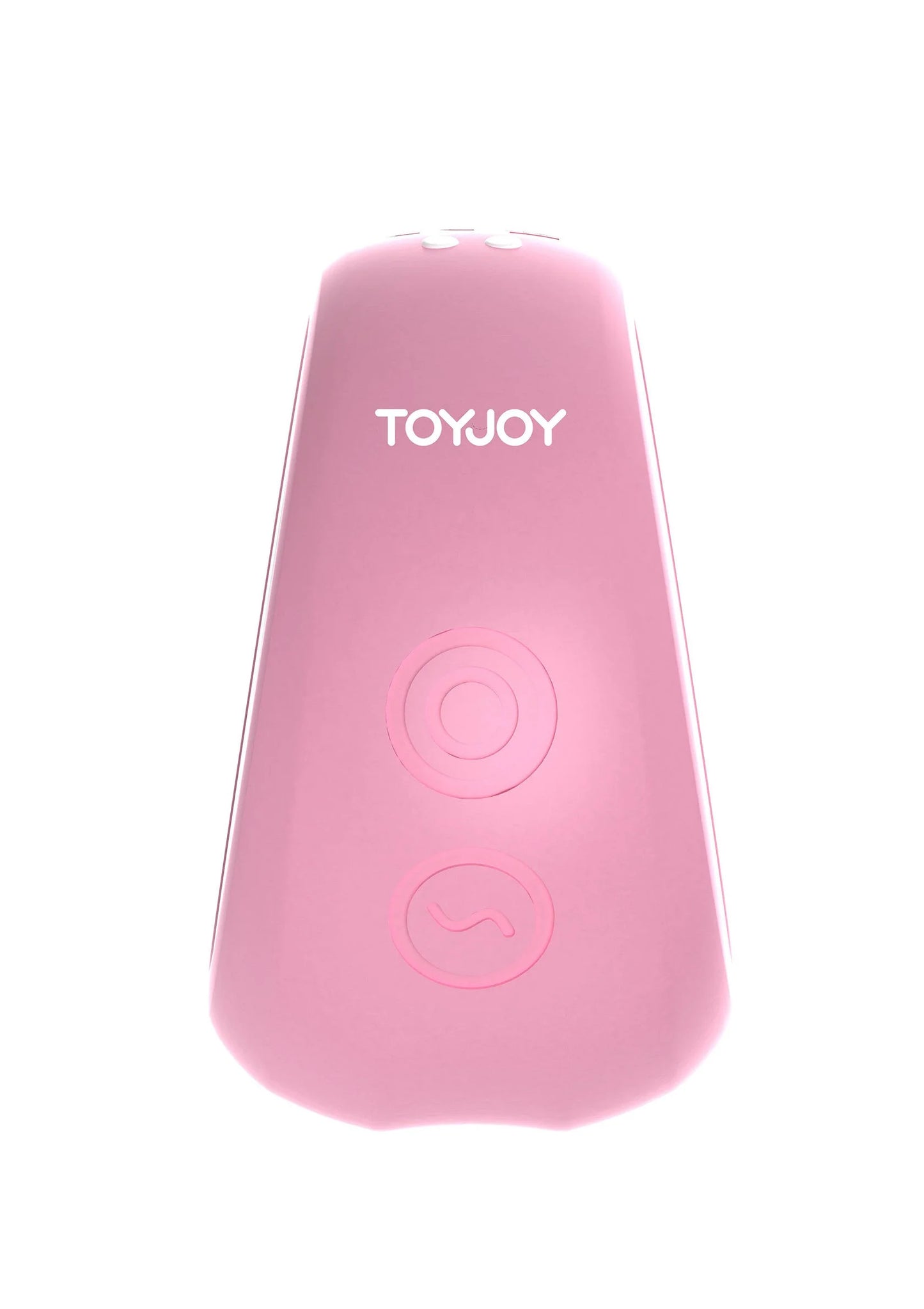 Roze clitorale stimulator met twee bedienknoppen en TOYJOY op de bovenkant.
