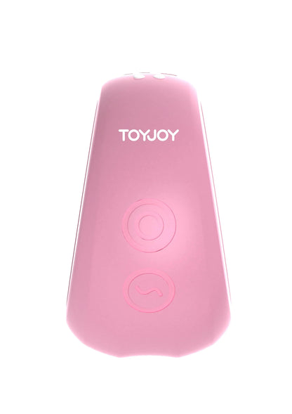 Roze clitorale stimulator met twee bedienknoppen en TOYJOY op de bovenkant.