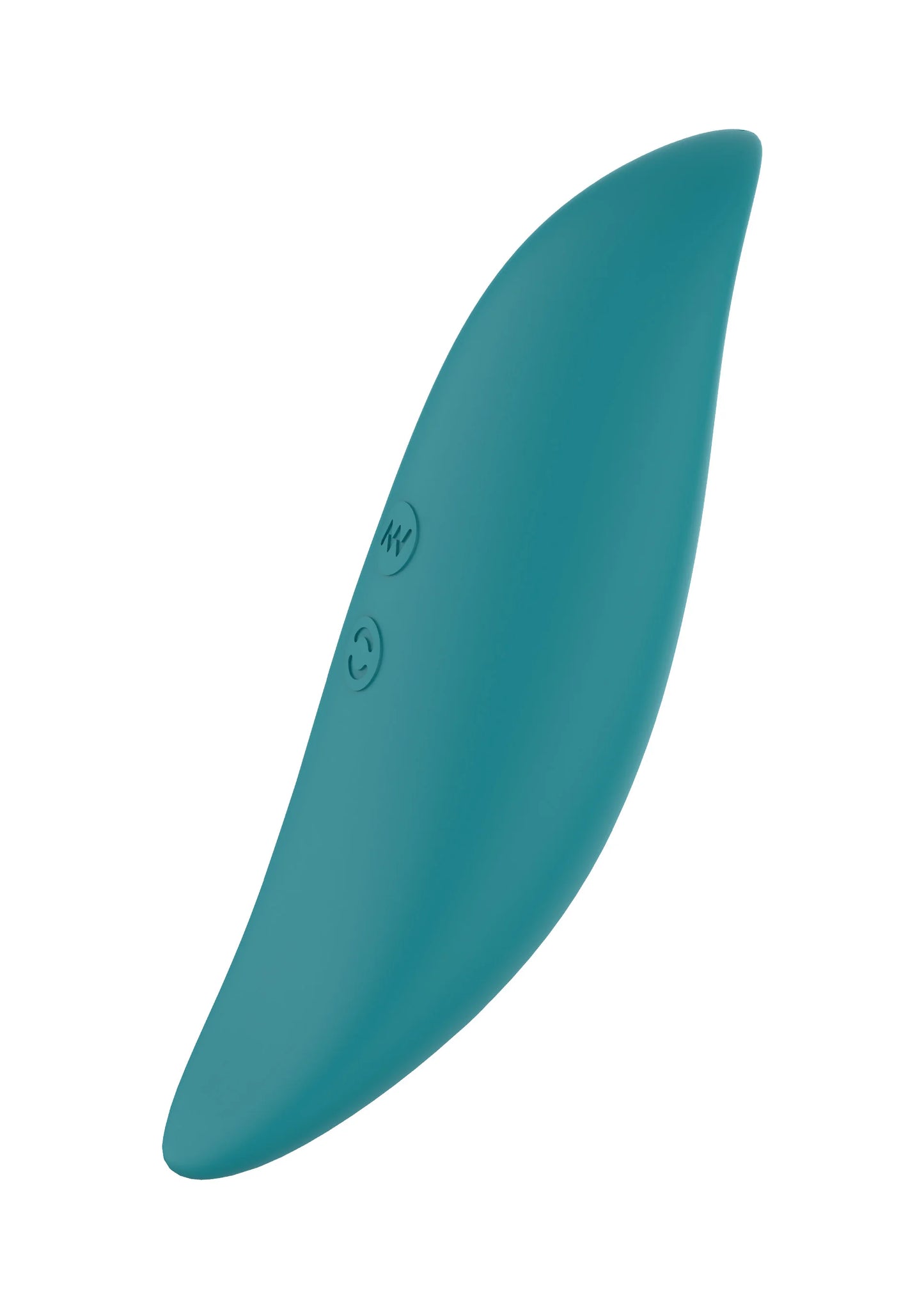 ToyJoy Mira tapping-stimulator, teal ovale vorm met knoppen en iconen op de zijkant