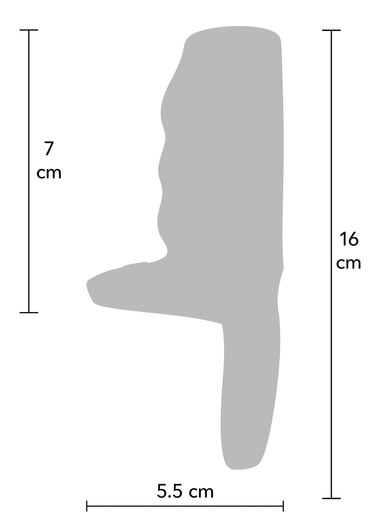 Afmetingenkaart van de couple-sleeve: 16 cm hoog, 7 cm breed, 5,5 cm