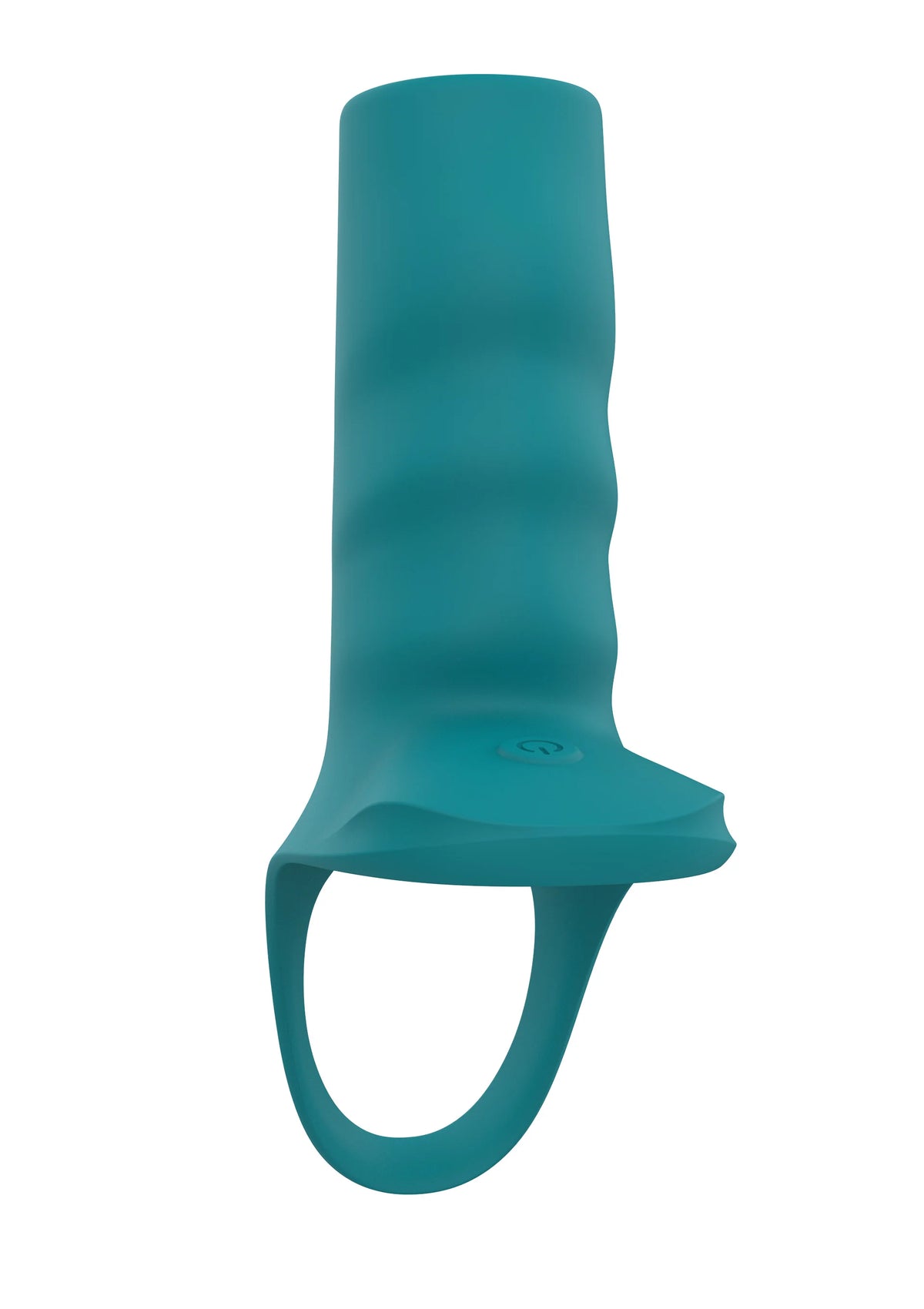 Vibrerende couplemouw van ToyJoy in teal siliconen, smalle top en kraag met ringvormige opening