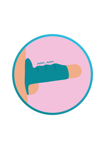 Illustratie van vibrerende teal sleeve in roze cirkel met golfsymbolen