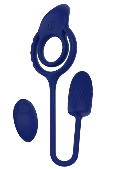 Blauw paar-liefdesspeeltje set met ringvormig deel, ovale vibrator en losse schijf