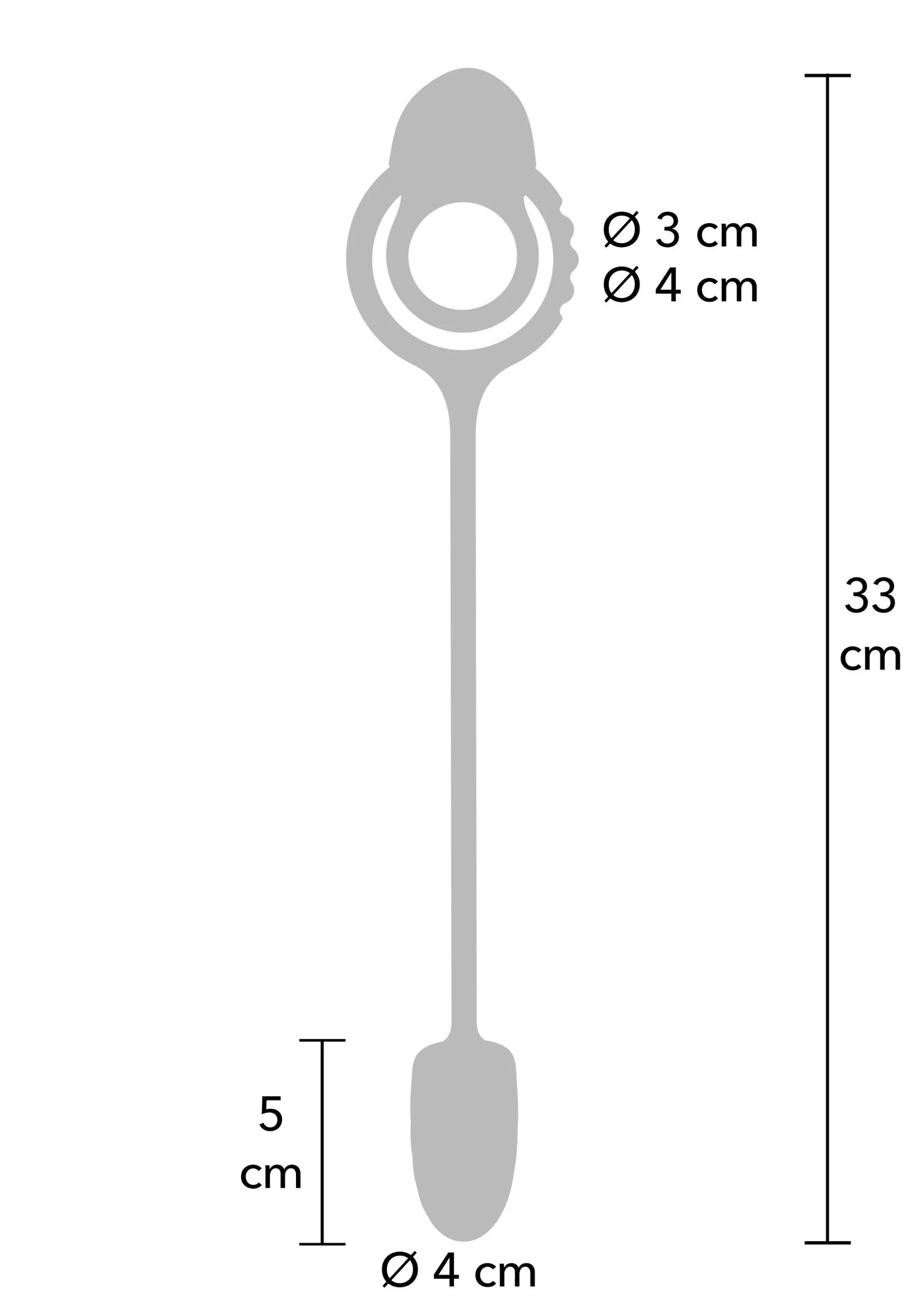 Vibrator met ronde ring en lange staaf, schematische weergave